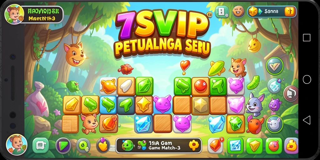 Screenshot 7SVIP menampilkan momen seru dalam permainan Match-3.