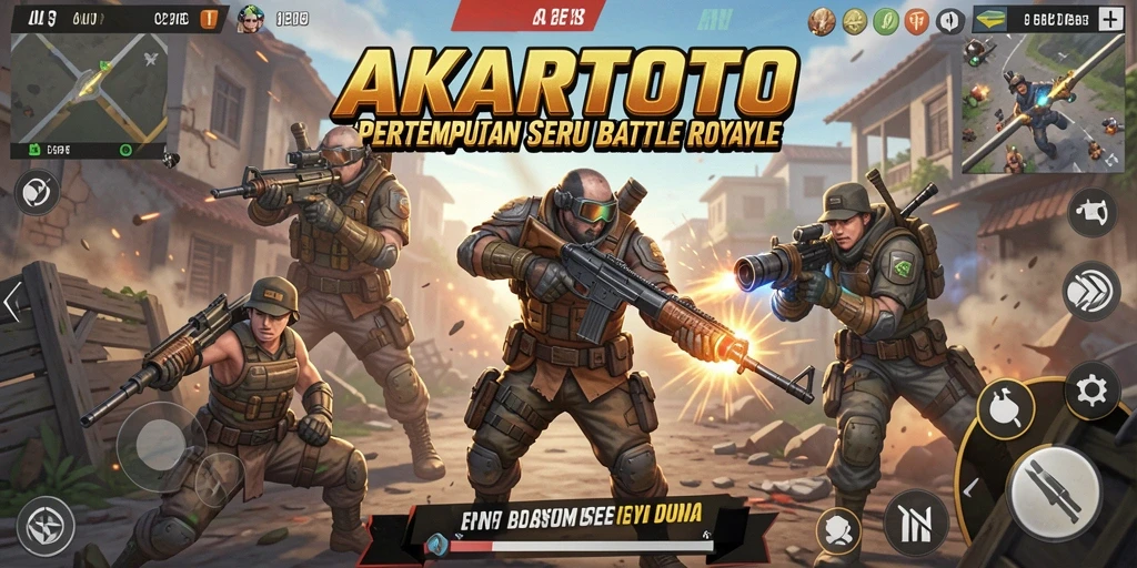 Screenshot gameplay seru AKARTOTO yang menampilkan pertempuran Battle Royale.