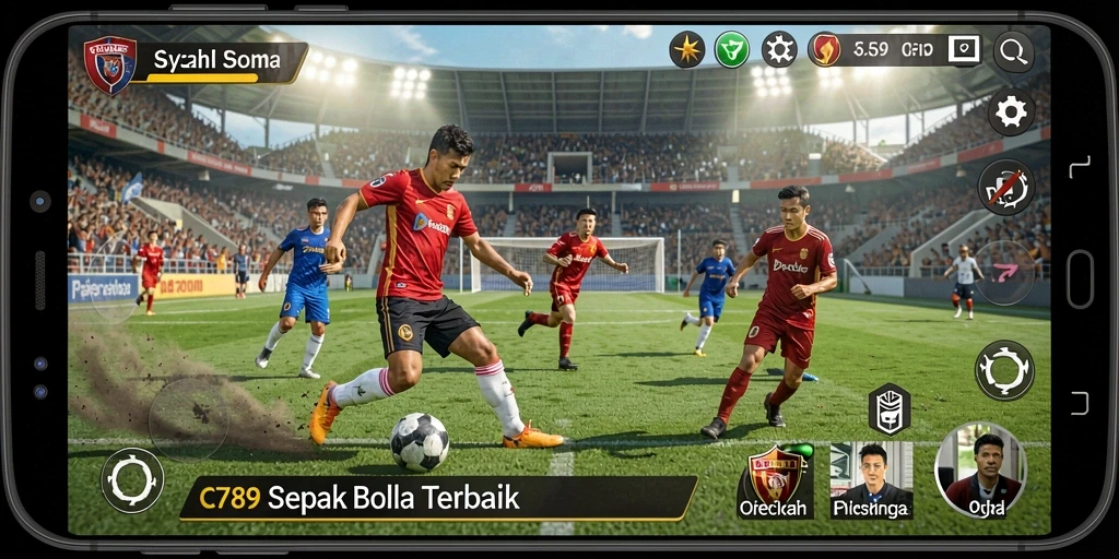 Tangkapan layar C789 menampilkan aksi mendebarkan saat mencetak gol dalam pertandingan sepak bola.