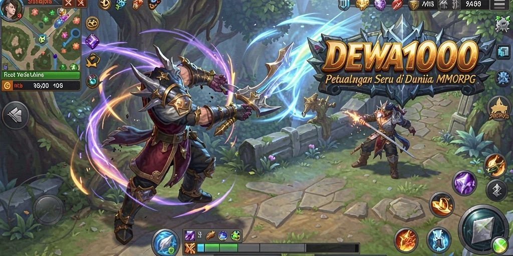 Gameplay DEWA1000 menampilkan pertempuran seru dan eksplorasi dunia yang luas.