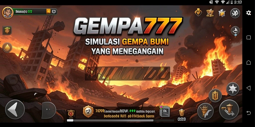 Screenshot gameplay GEMPA777 menampilkan simulasi gempa bumi yang realistis.