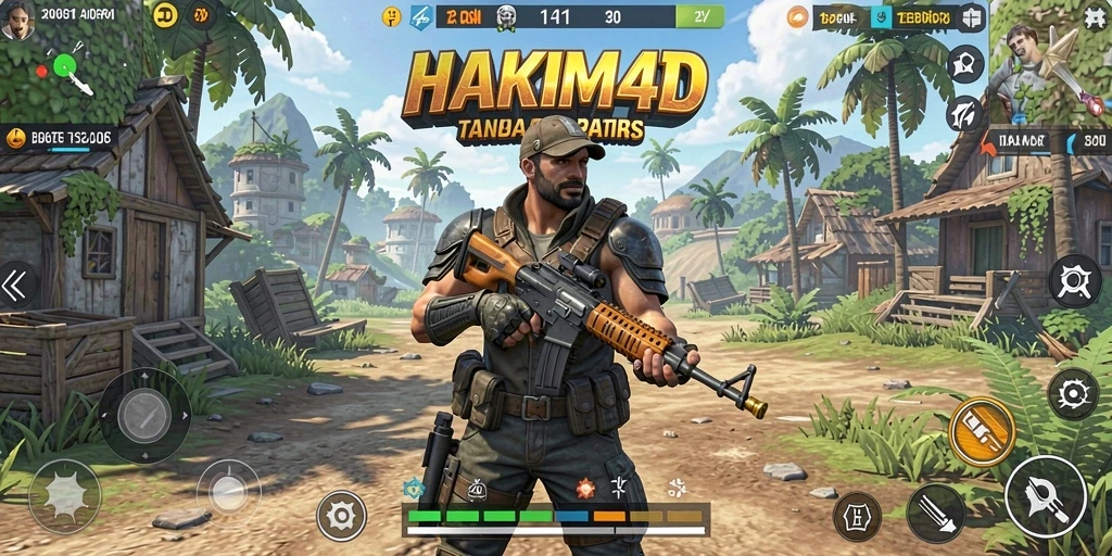 Tampilan dinamis gameplay HAKIM4D dalam dunia terbuka.