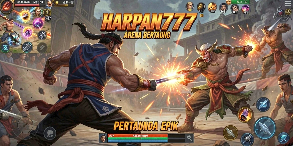 Tampilan gameplay seru dari HARAPAN777 dalam pertarungan antar karakter.