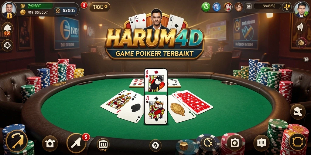 Screenshot gameplay HARUM4D menampilkan momen seru saat bermain poker.