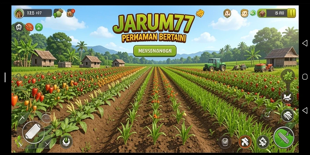 Tampilan gameplay yang menarik dalam JARUM77 dengan pertanian yang menawan.