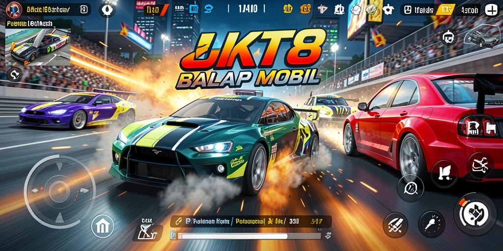 Tampilan gameplay balap mobil yang mendebarkan di JKT8.