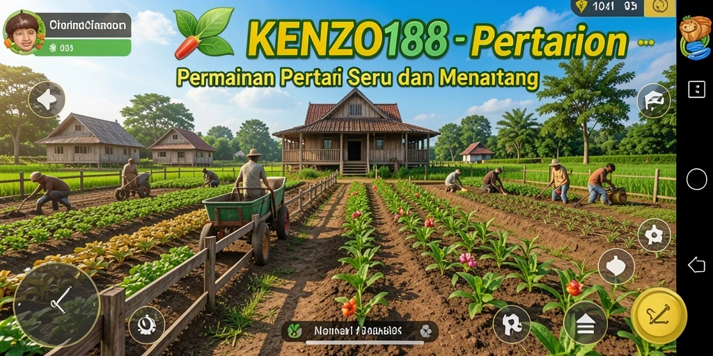 Screenshot gameplay KENZO188 yang menunjukkan aktivitas pertanian yang seru.