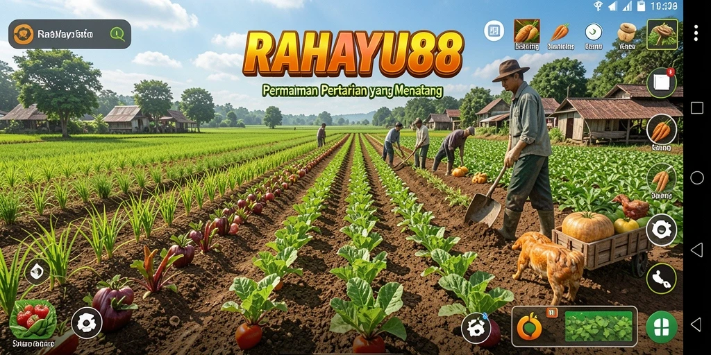 Screenshot gameplay RAHAYU88 menampilkan aktivitas bertani yang seru dan interaktif.