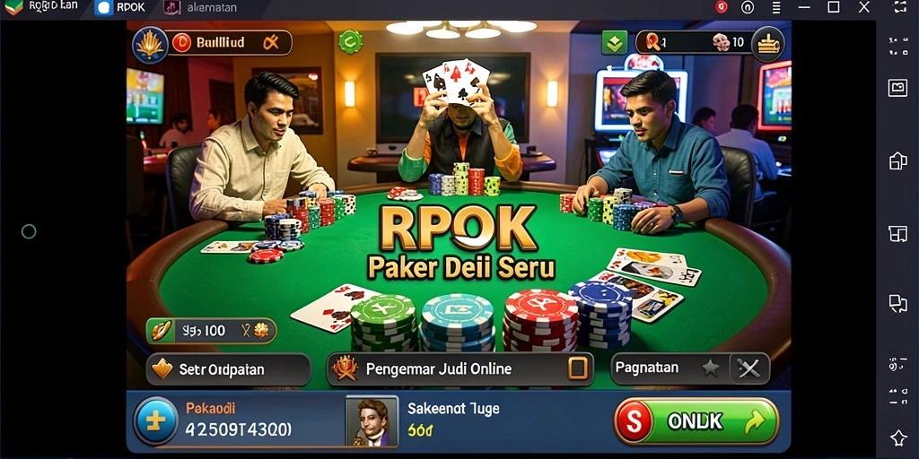 Tampilan gameplay seru dalam aplikasi RPOK yang menampilkan permainan poker.