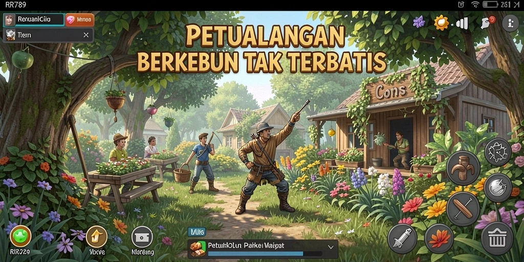 Screenshot gameplay RR789 yang menampilkan aktivitas berkebun yang seru.