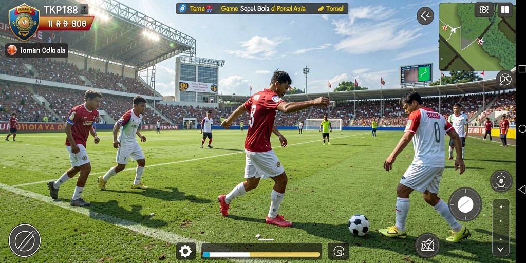 Screenshot gameplay TKP188 menampilkan aksi sepak bola yang mendebarkan.