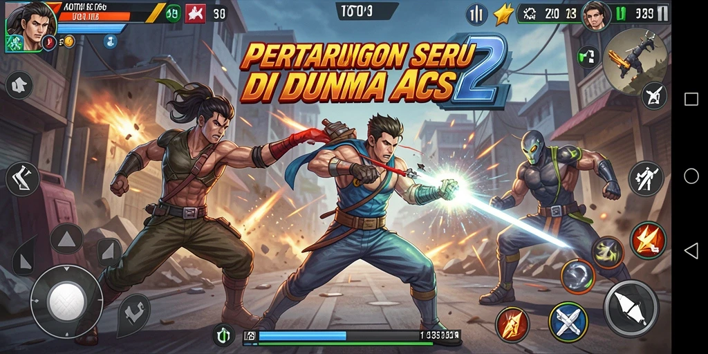 Tampilan gameplay TOTO12 dengan aksi seru di lapangan pertarungan.